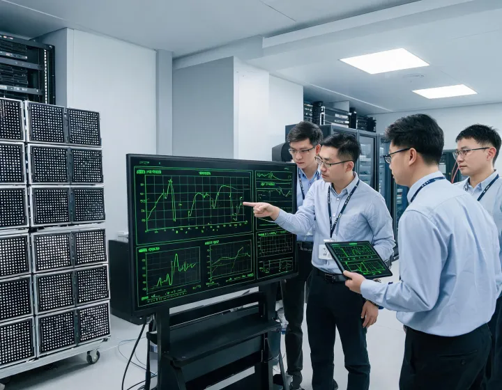 NovaStar engineering team reviewing LED processor data